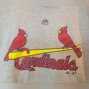MAJESTIC CARDINAL short sleeve gray red Birds on Bat tee shirt Large